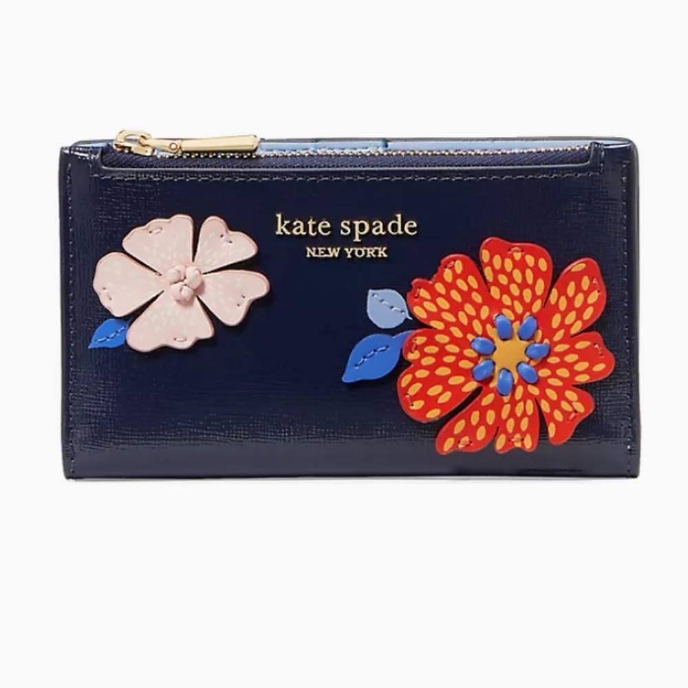 kate spade New York Dottie Bloom Flower Appliqué Leather Bifold Wallet NWT